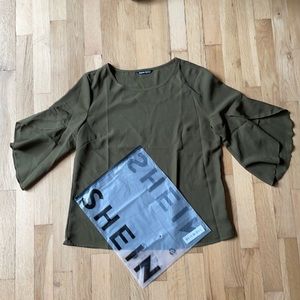 Army Green Flounce Sleeve Top